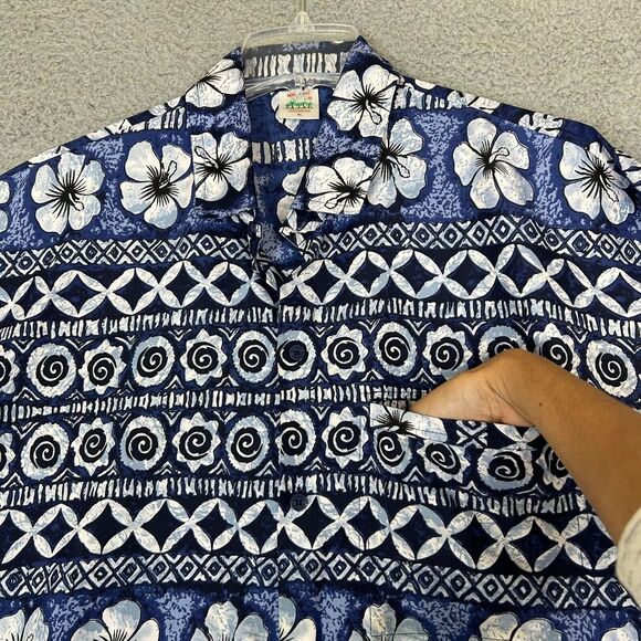 Happy Bay Shirt Men XL Blue Hawaiian Travel Button Up 100% Terivoile Lightweight - Picture 2 of 12